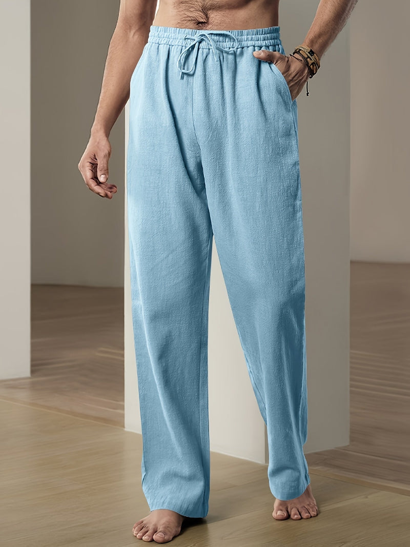 Pantaloni casual da uomo in misto lino con coulisse