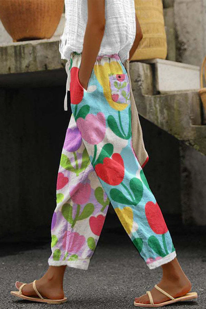 Pantaloni Casual Stampati Unici con Tasche e Bottoni