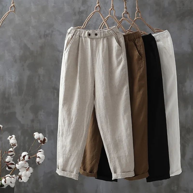 Pantaloni classici in lino con vita elasticizzata, comodi e versatili