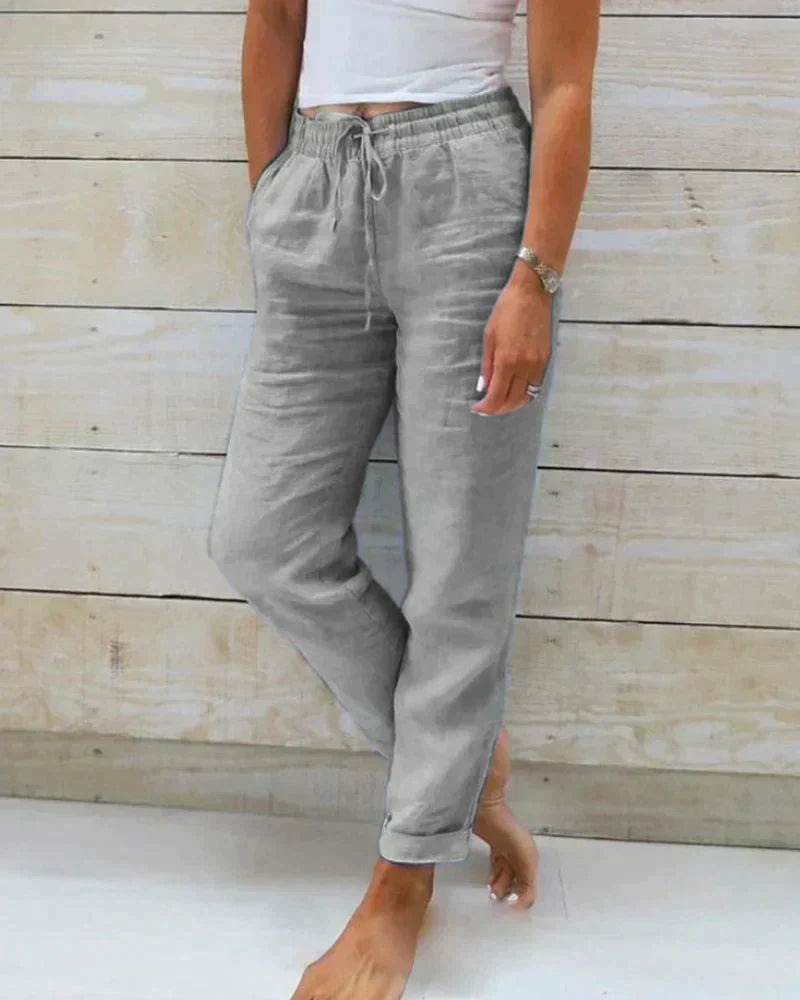 Pantaloni da donna in lino a vestibilità morbida con coulisse