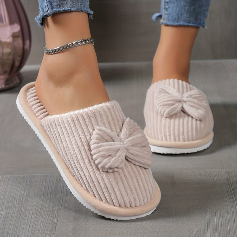 Pantofole da casa slip-on da donna modello ballerina con punta tonda e fiocco