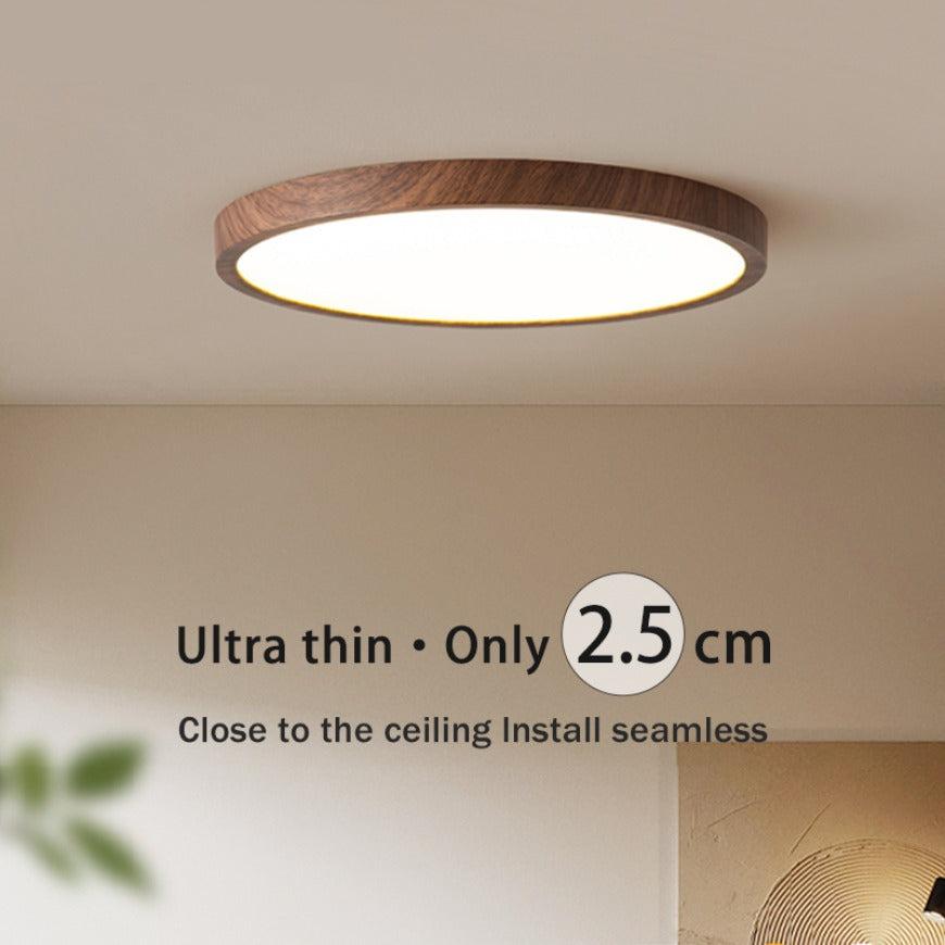 Plafoniera Rotonda Ultrasottile in Noce in Stile Moderno