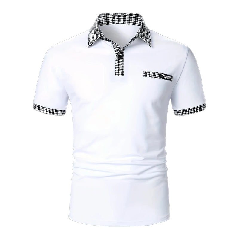 Polo da uomo a maniche corte con motivo pied de poule