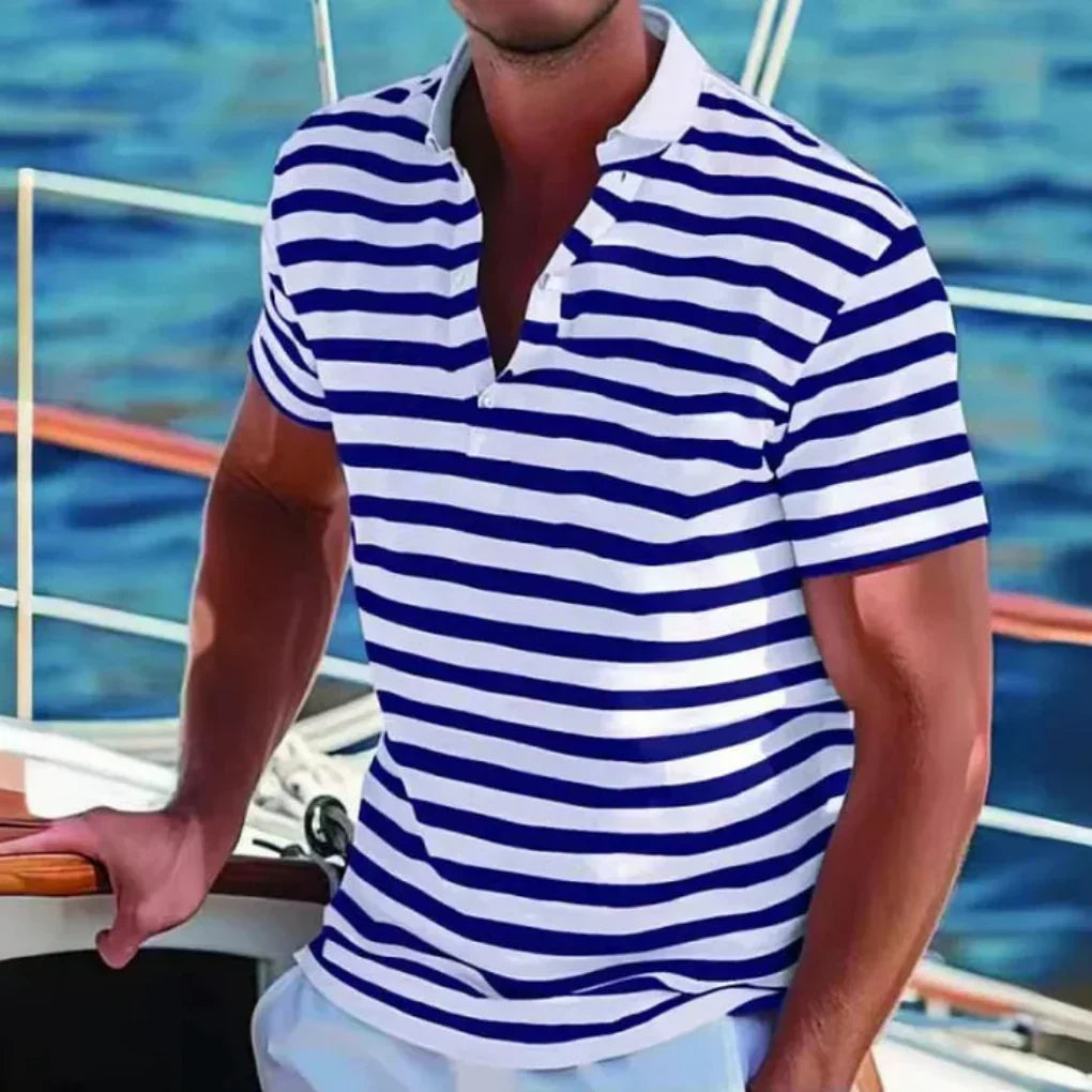 Polo da uomo a righe con colletto aperto