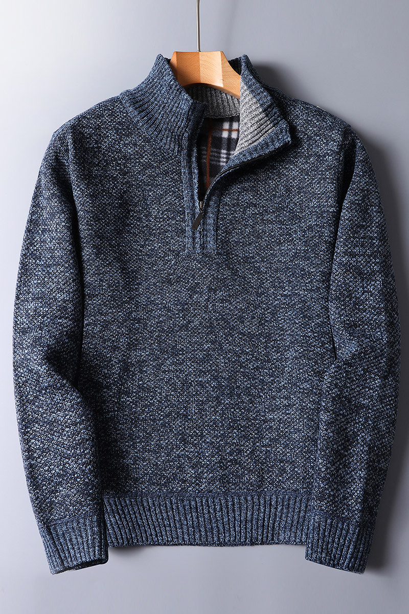 Pullover da uomo in maglia a coste con mezza zip