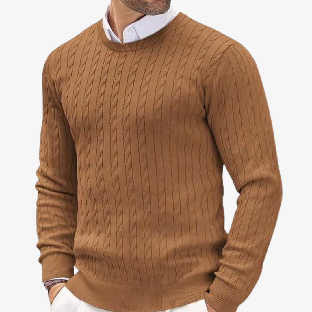 Pullover da Uomo in Maglia a Trecce con Girocollo