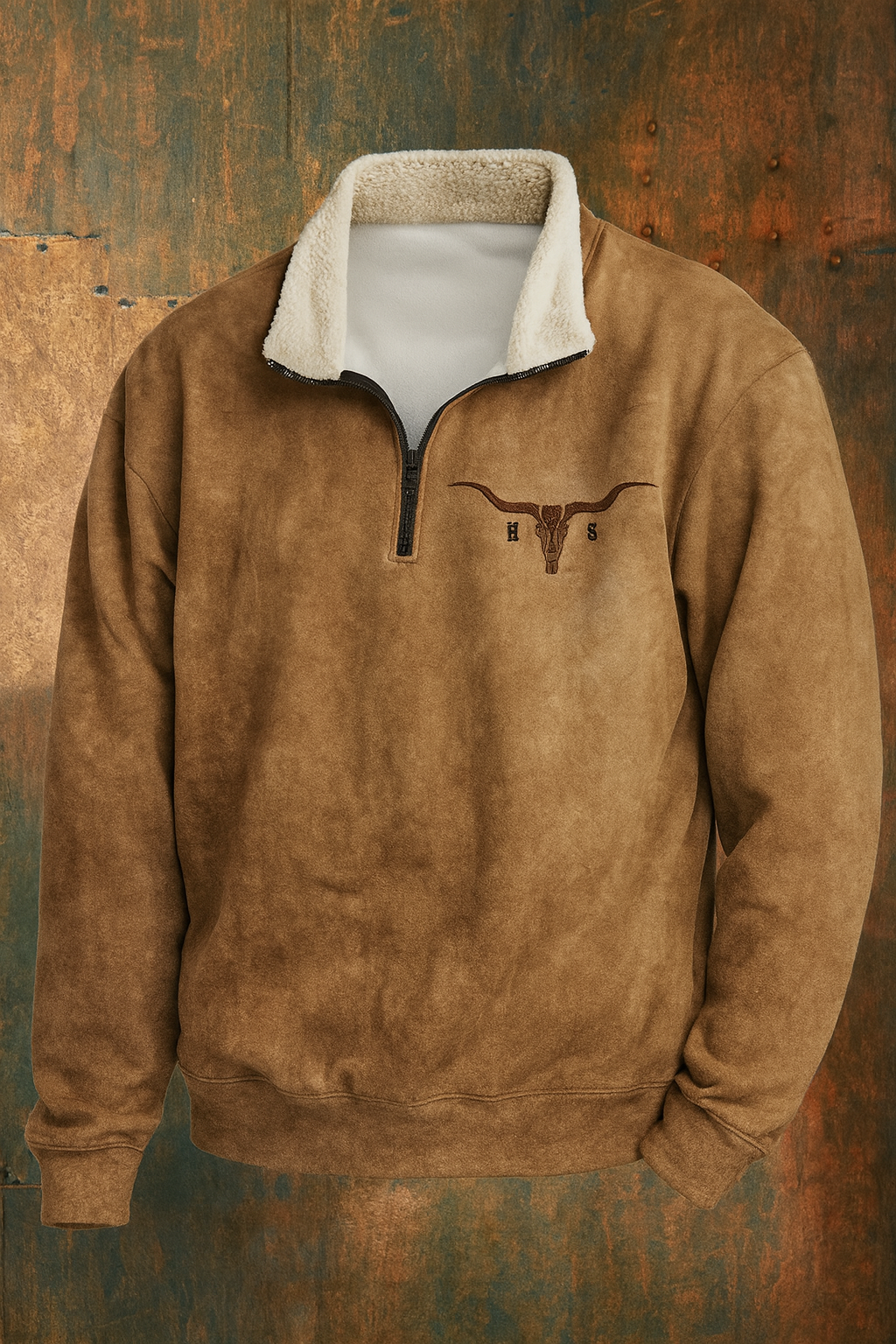 Pullover da uomo in pile stile western con zip a un quarto
