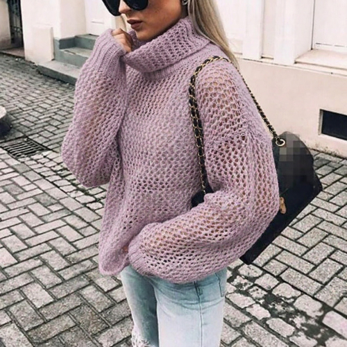 Pullover oversize a maglia grossa con collo alto da donna