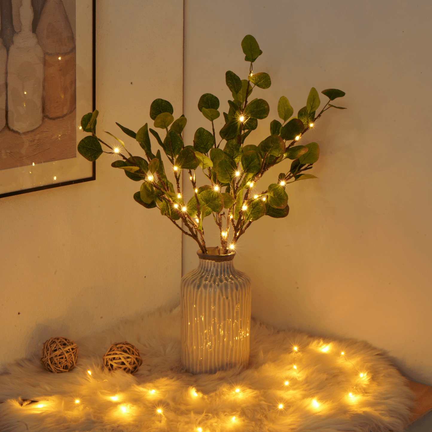 Ramo di Olivo con Luci a LED 70 cm | Luce Decorativa a Batteria Bianco Caldo