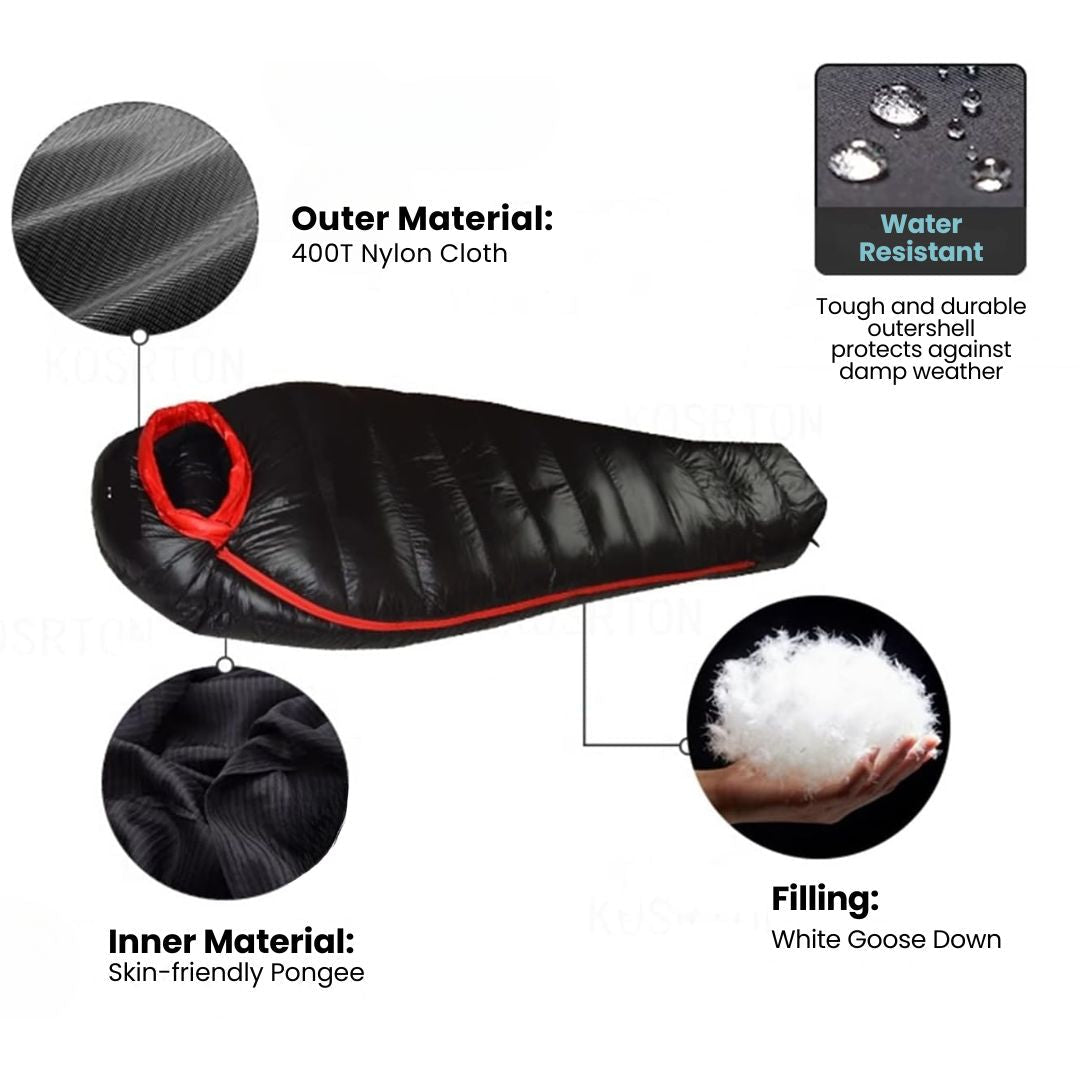 Sacco a Pelo Invernale – Isolamento in Piuma, Nylon Ripstop 400T, Omologato per 20 °C
