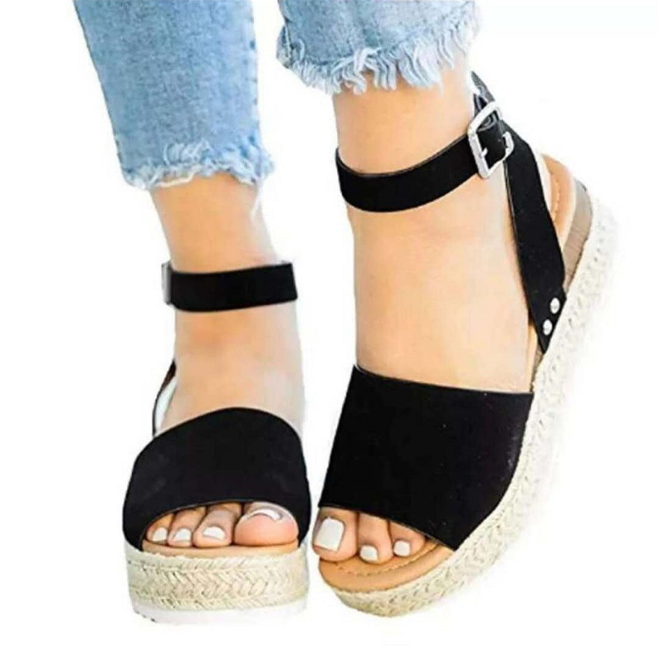 Sandali con zeppa in juta da donna - Eleganti scarpe con plateau