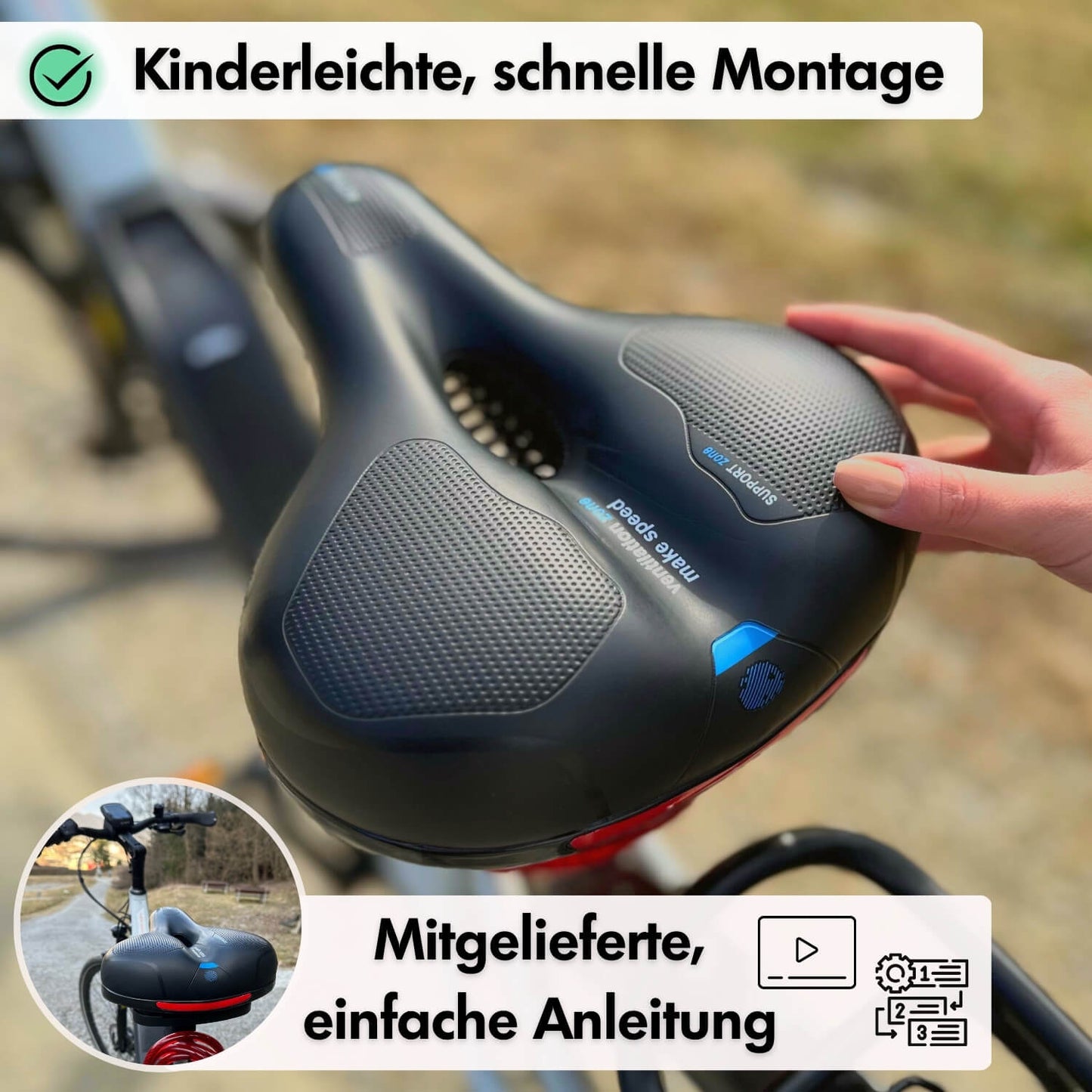 Sella per bici in memory foam con scarico della pressione - Nero