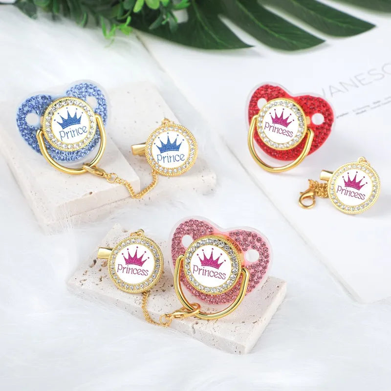 Set con succhietto e clip da neonato di lusso con corona