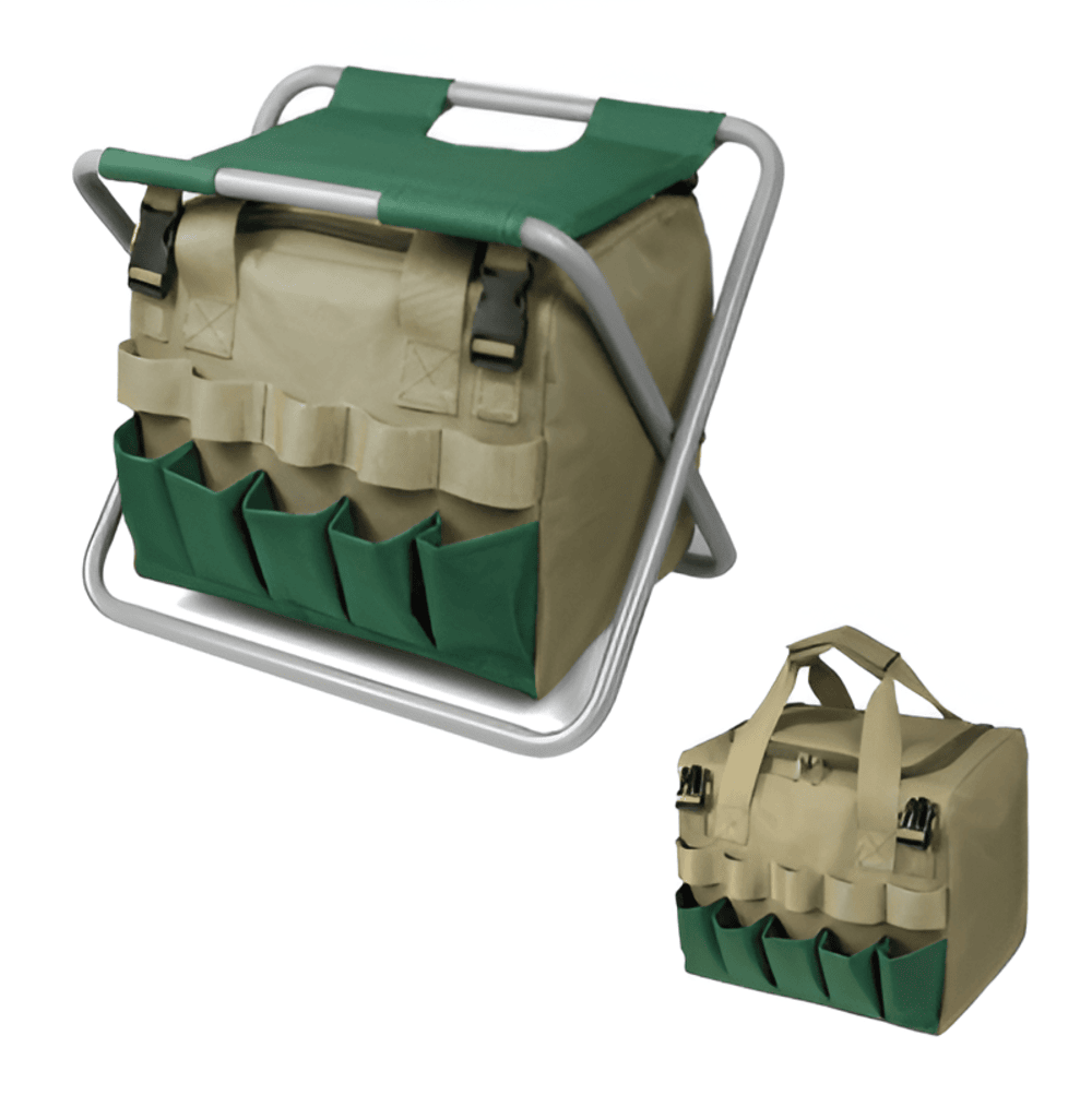 Set di attrezzi da giardinaggio da 6 pezzi con sgabello pieghevole e borsa da trasporto