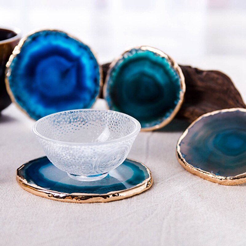 Set di eleganti sottobicchieri per bevande in agata blu per decorazione della casa