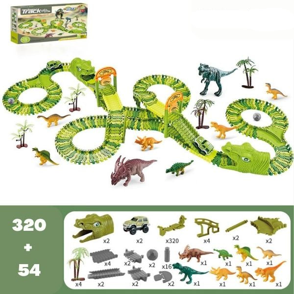 Set Giocattolo Dinosauro – Pista da Corsa Avventura a 360° con Luci e Suoni