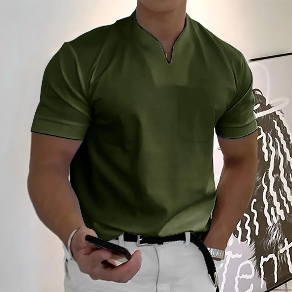 T-shirt da uomo con colletto alla coreana