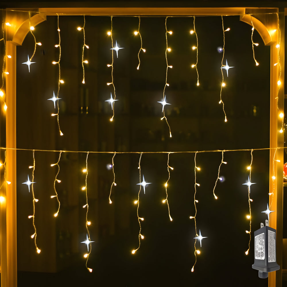 Tenda luminosa a LED da esterno, bianco caldo e impermeabile