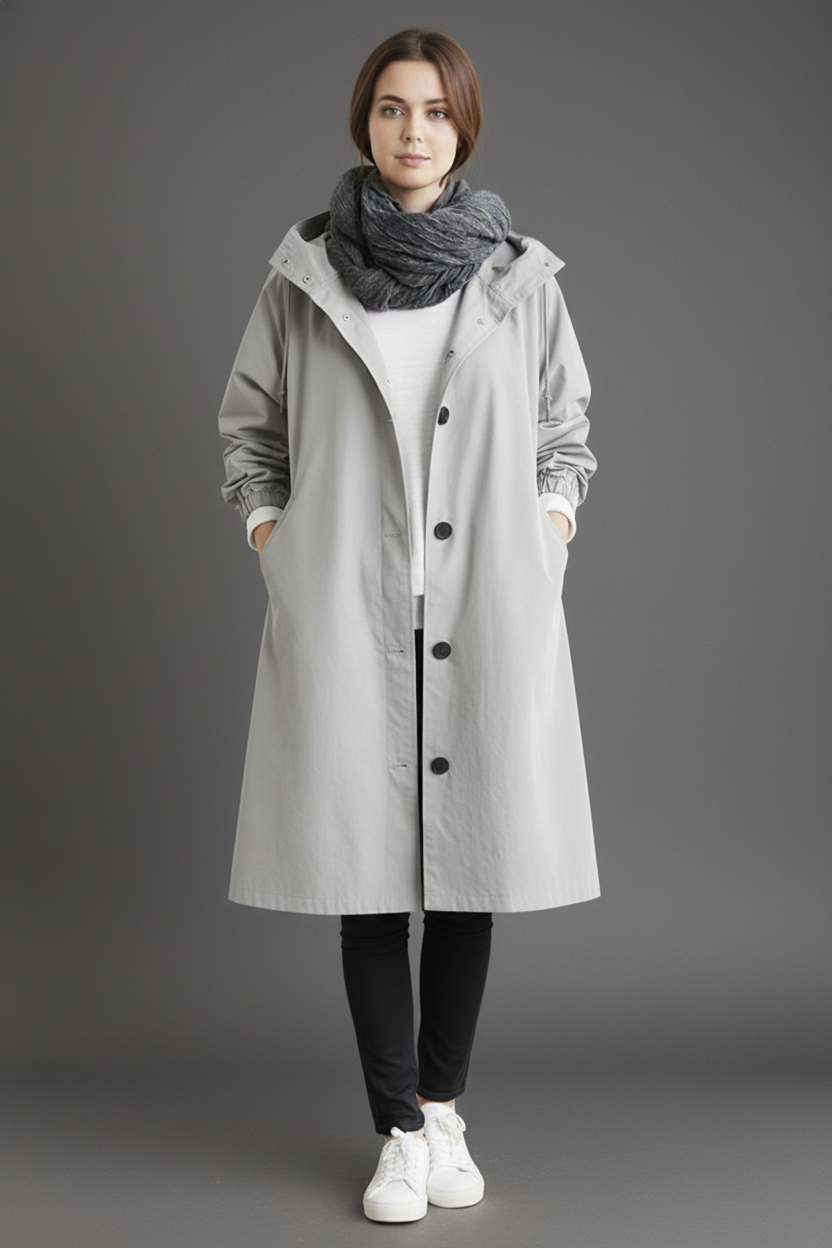 Trench coat da donna impermeabile e antivento con cappuccio per l'autunno e l'inverno