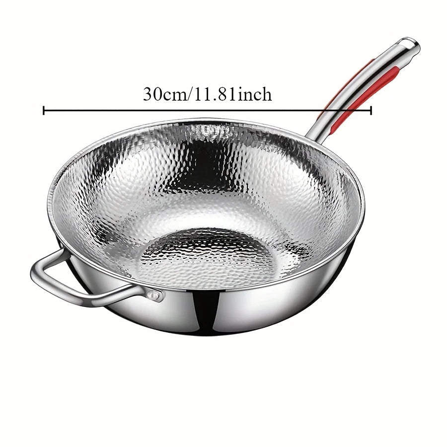 Wok in Titanio Senza Rivestimento con Fondo Tondo per Piani a Induzione, 32 cm