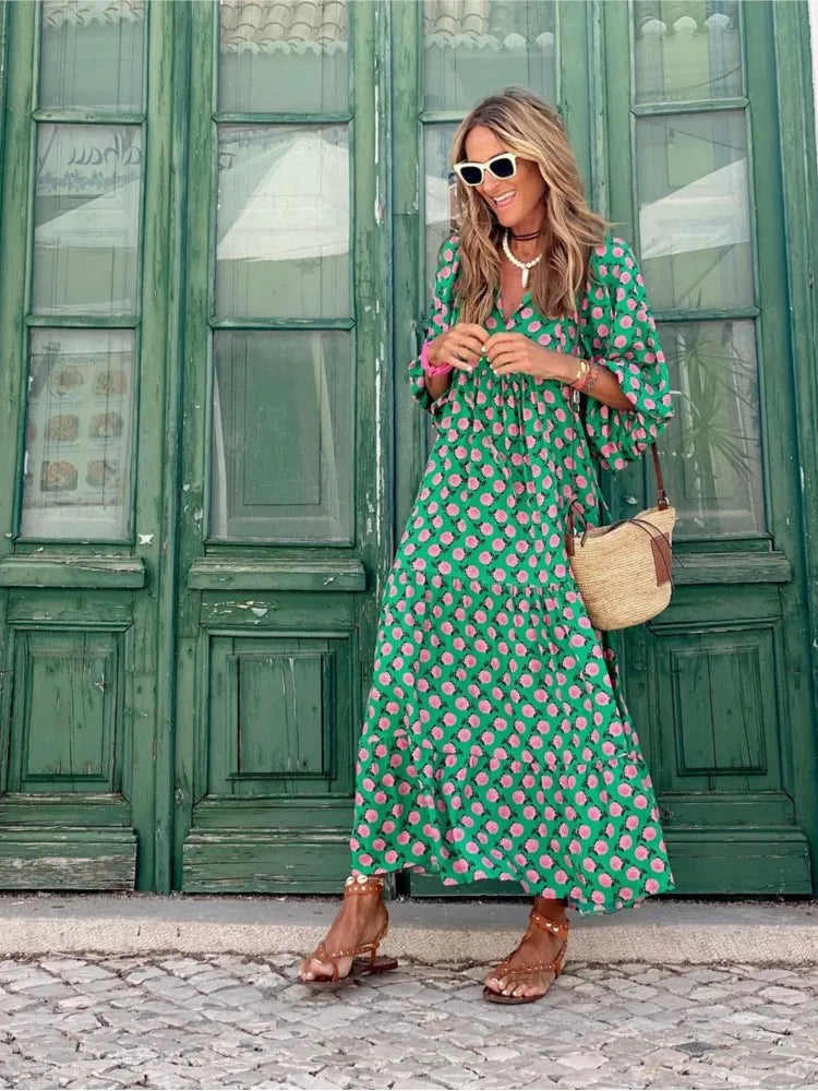 Abiti lunghi da donna in stile boho con fantasia floreale