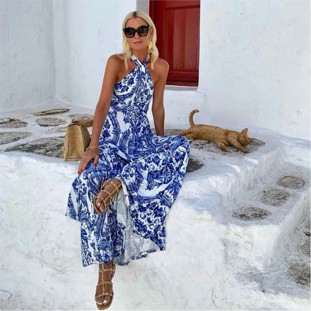 Abiti Lunghi da Donna Senza Maniche con Scollo All'Americana
