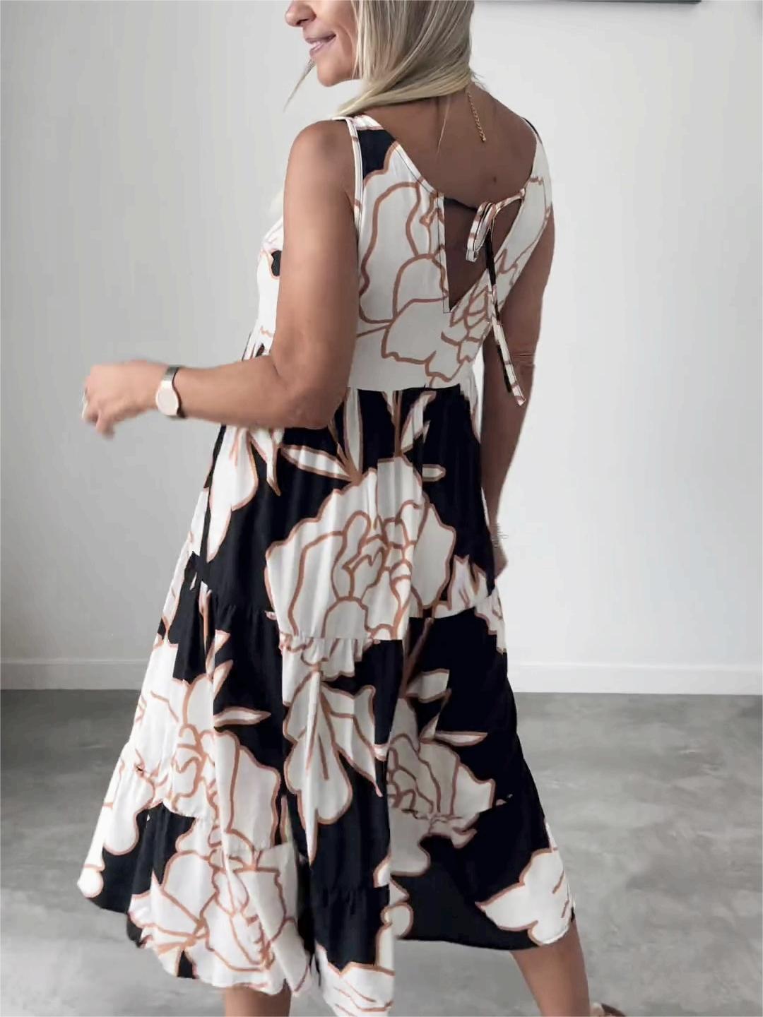 Abiti midi da donna a linea ad A senza maniche con fantasia floreale