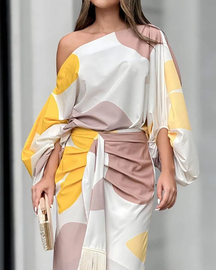 Abiti midi da donna a portafoglio monospalla con frange
