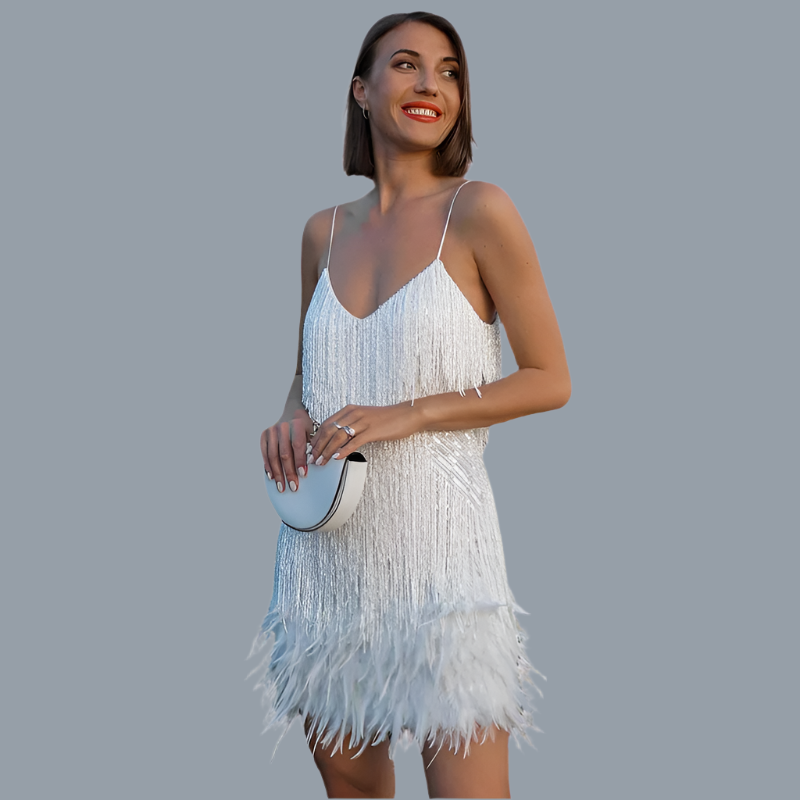 Abiti midi da donna con paillettes e piume in tessuto leggero