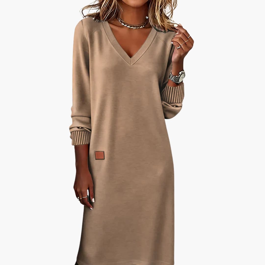 Abiti midi da donna con scollo a V e tasche laterali