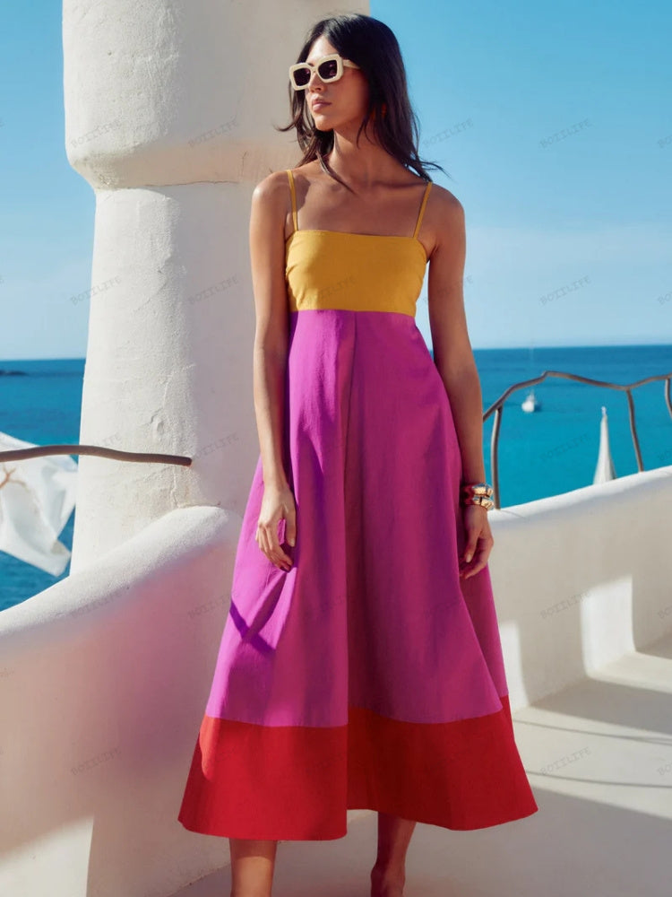 Abitino Estivo Chic Color Block con Spalline Sottili