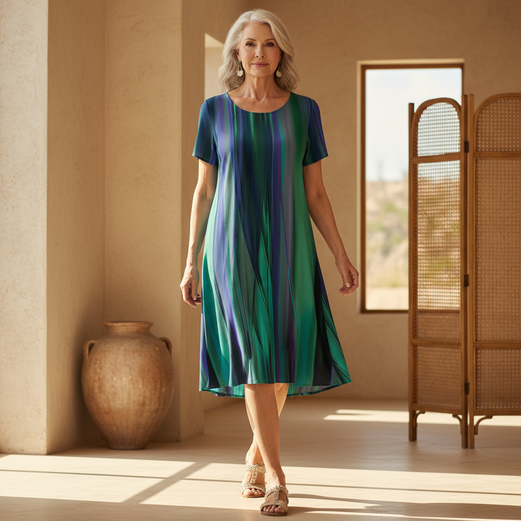 Abitino midi casual da donna in stile boho con sfumatura di colore
