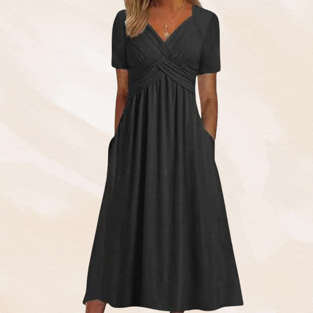 Abitino midi da donna a linea ad A con scollo a V