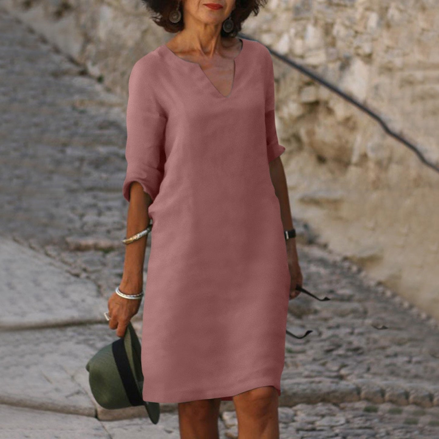 Abitino midi da donna a taglio dritto con maniche a 3/4