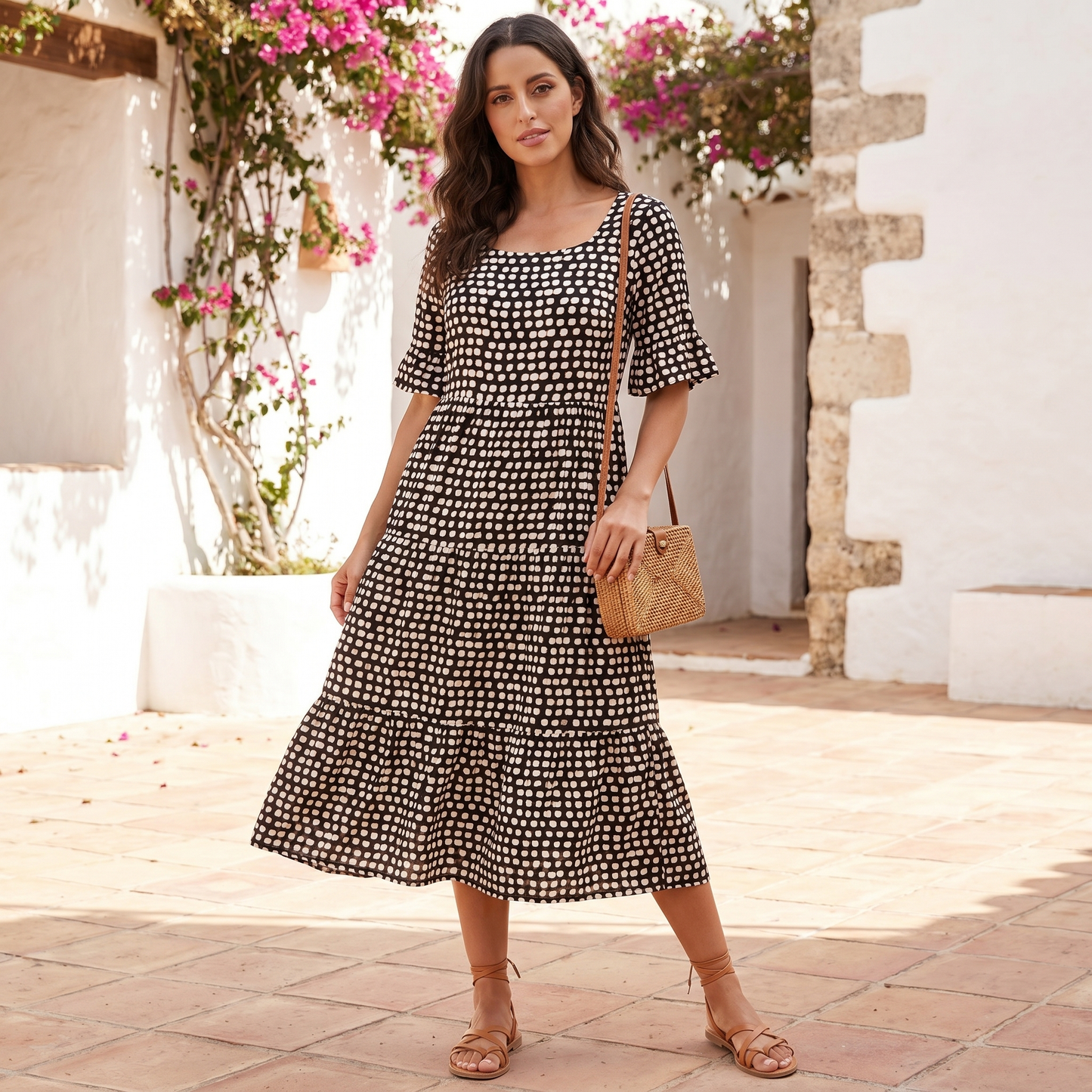 Abitino Midi da Donna con Volant | Vestito Estivo Leggero a Vestibilità Morbida
