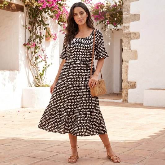 Abitino Midi da Donna con Volant | Vestito Estivo Leggero a Vestibilità Morbida