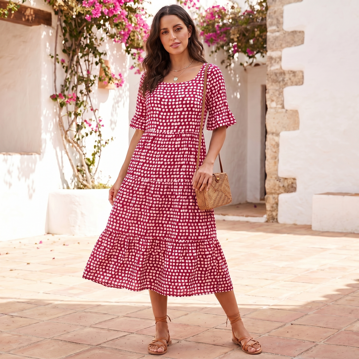 Abitino Midi da Donna con Volant | Vestito Estivo Leggero a Vestibilità Morbida