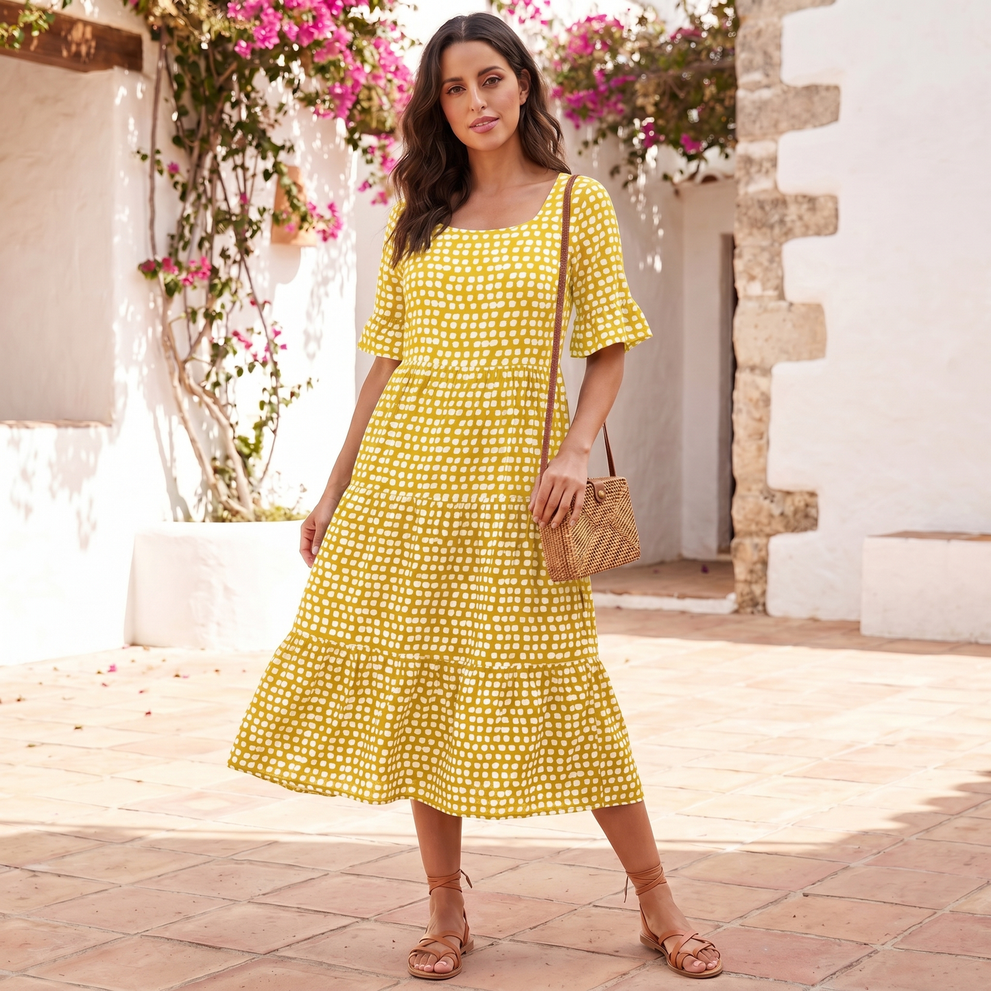 Abitino Midi da Donna con Volant | Vestito Estivo Leggero a Vestibilità Morbida