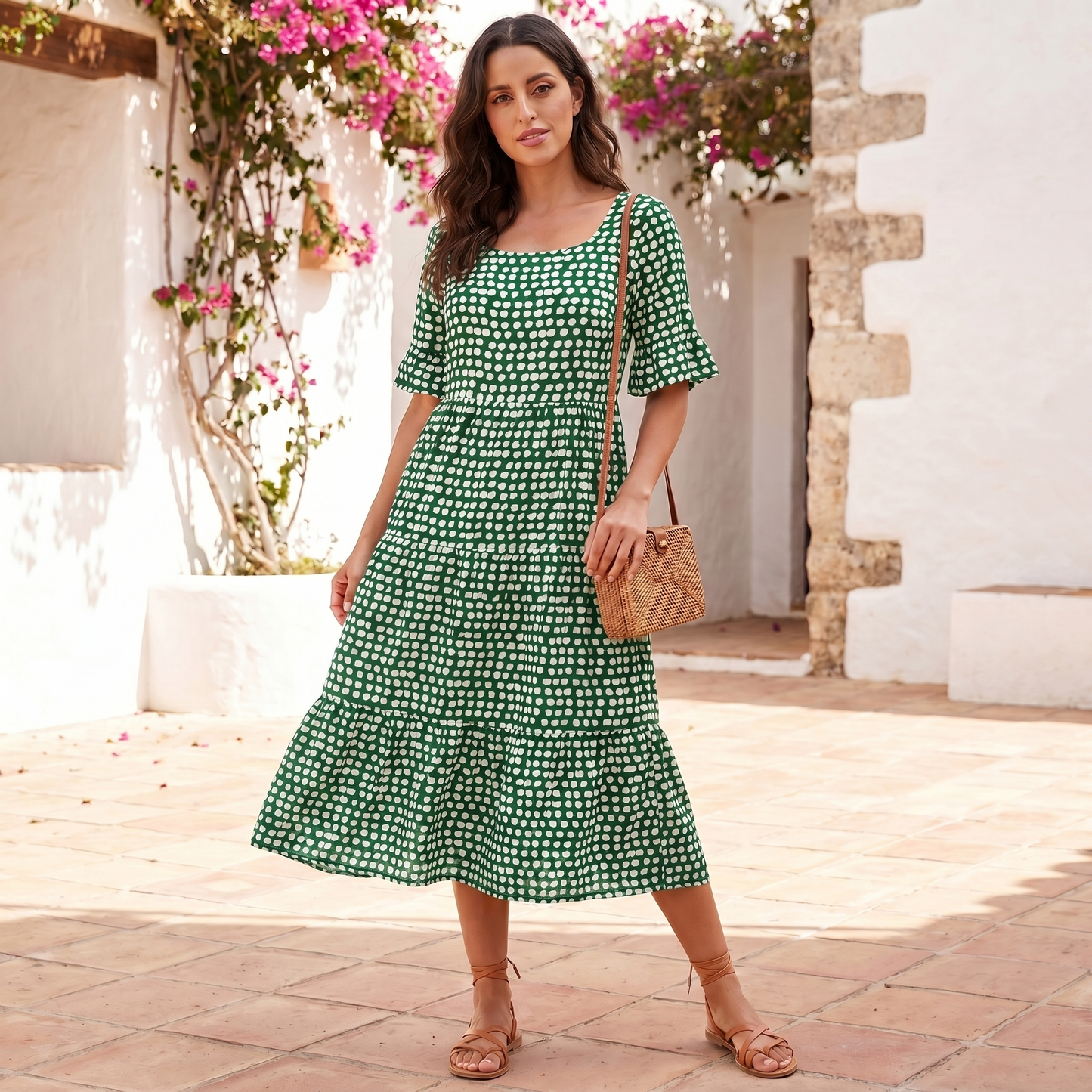 Abitino Midi da Donna con Volant | Vestito Estivo Leggero a Vestibilità Morbida