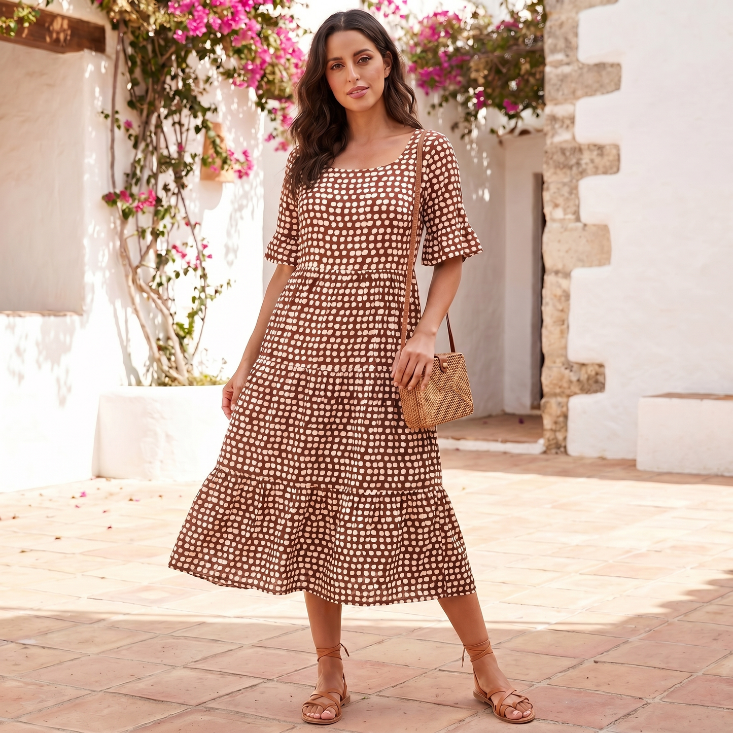 Abitino Midi da Donna con Volant | Vestito Estivo Leggero a Vestibilità Morbida