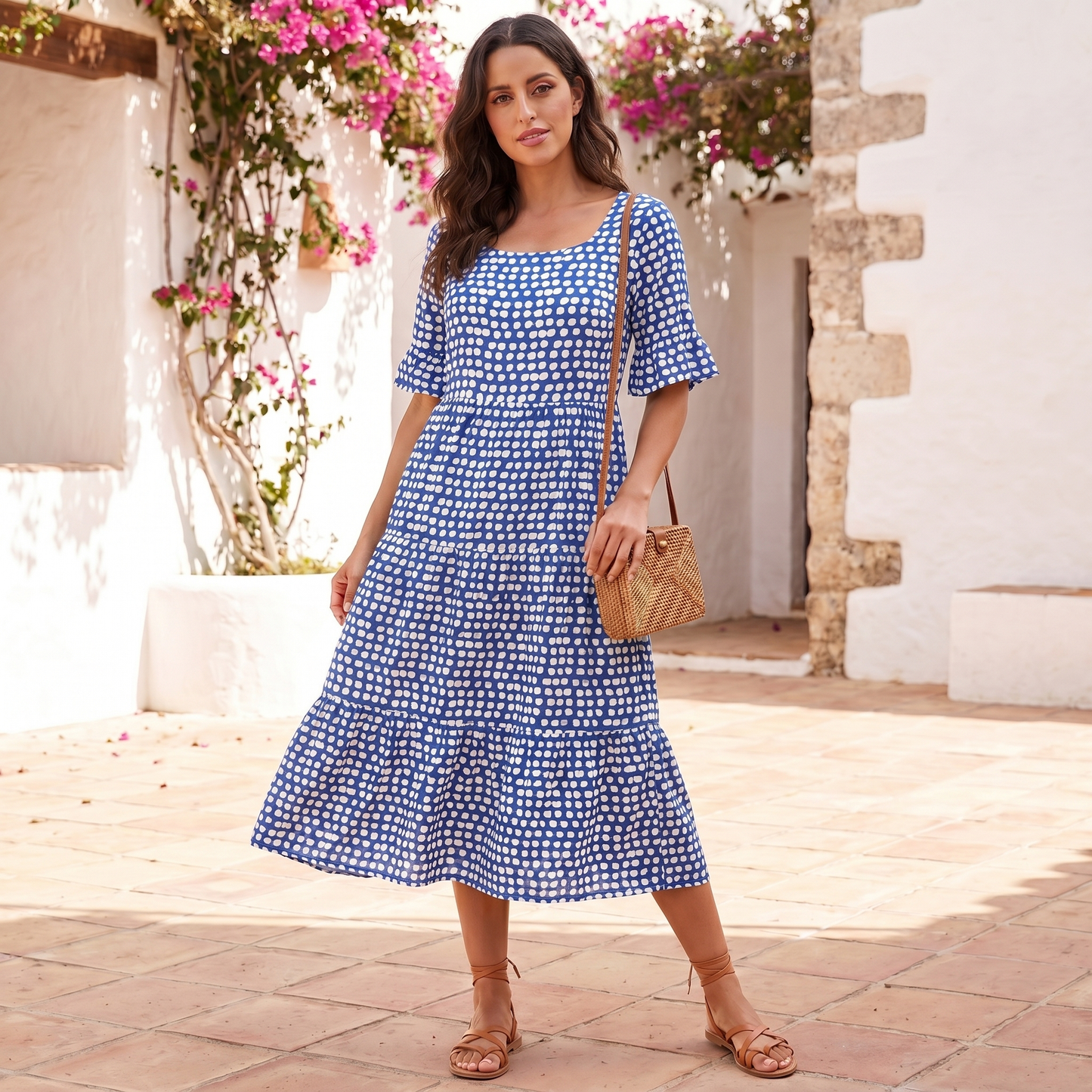 Abitino Midi da Donna con Volant | Vestito Estivo Leggero a Vestibilità Morbida