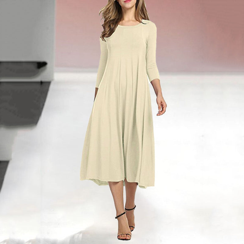 Abitino swing casual da donna a tinta unita con maniche a tre quarti