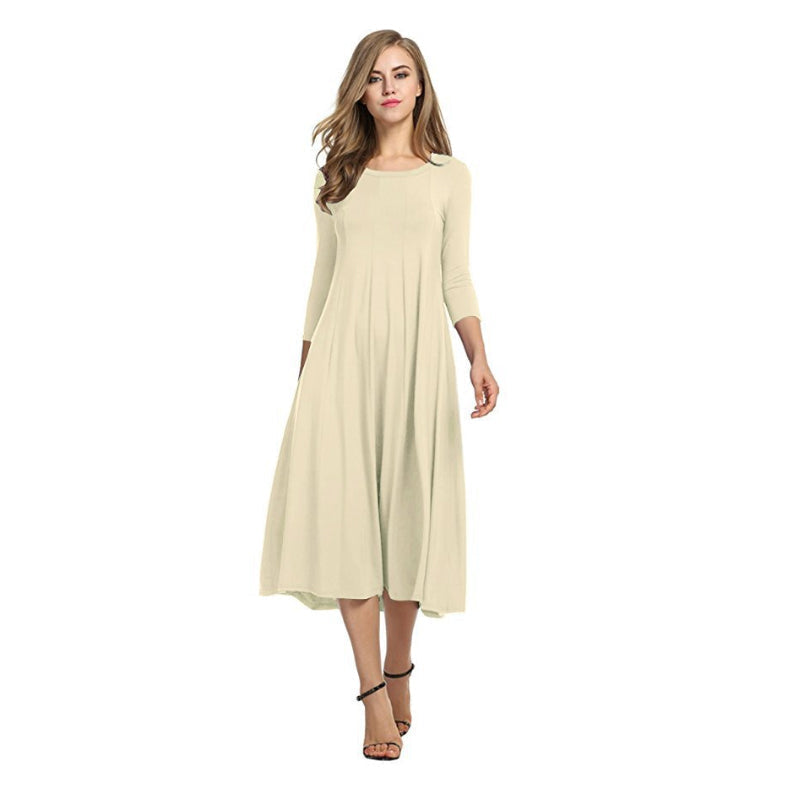 Abitino swing casual da donna a tinta unita con maniche a tre quarti