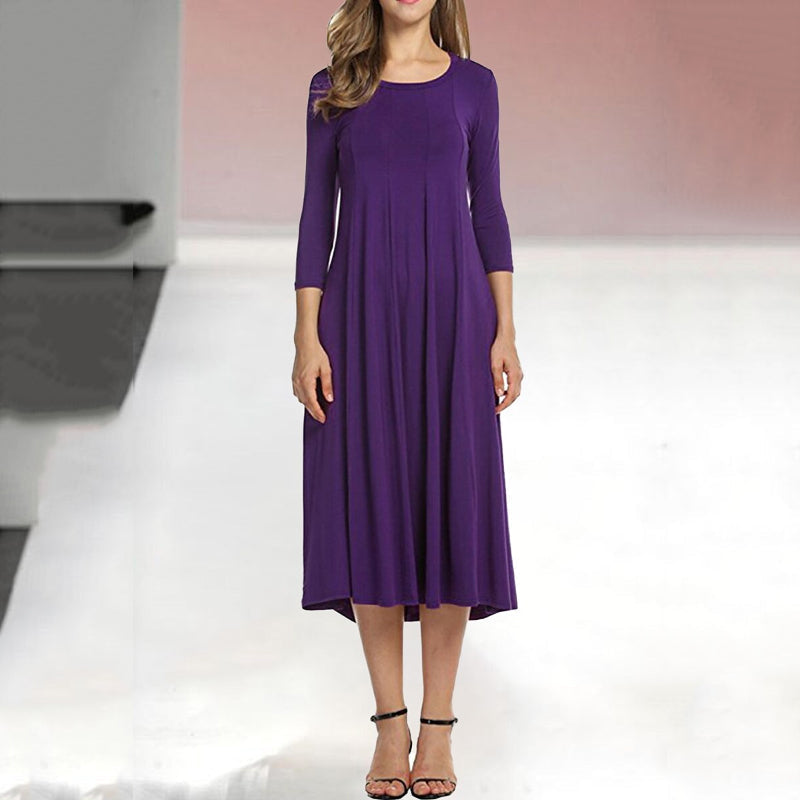 Abitino swing casual da donna a tinta unita con maniche a tre quarti