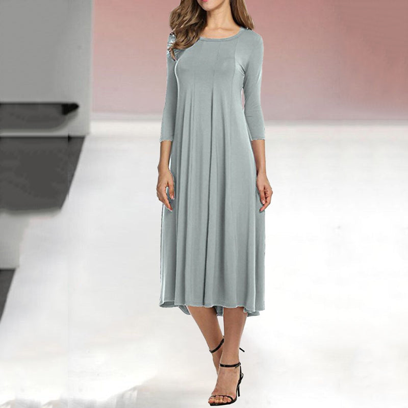 Abitino swing casual da donna a tinta unita con maniche a tre quarti