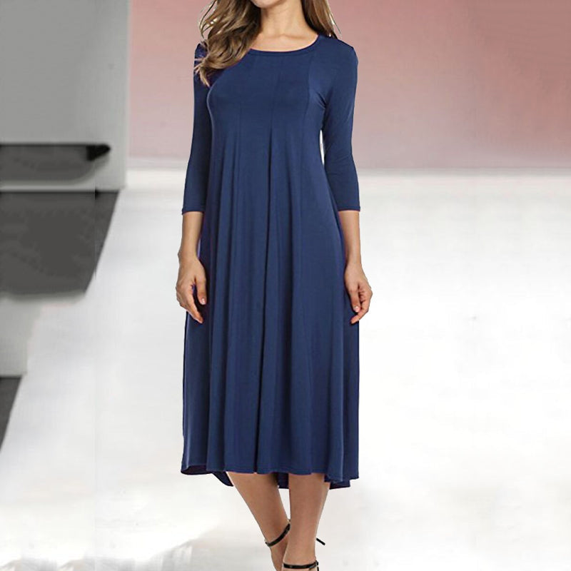 Abitino swing casual da donna a tinta unita con maniche a tre quarti