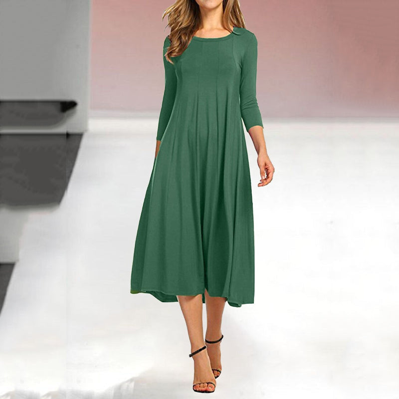 Abitino swing casual da donna a tinta unita con maniche a tre quarti