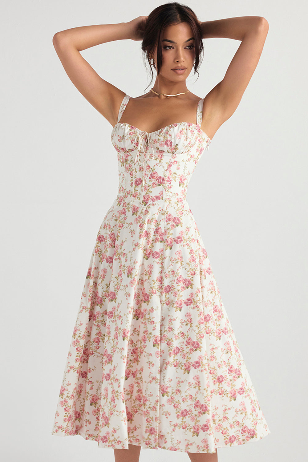 Abito a bustino da donna – stampa primaverile moderna, taglio sfiancato e look femminile