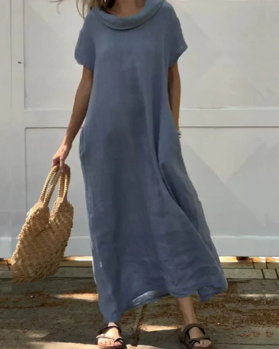 Abito in Lino con Colletto Elegante
