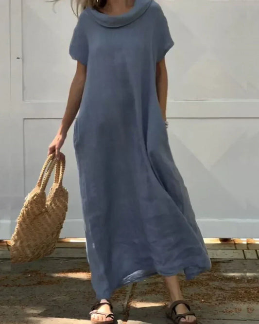 Abito in Lino con Colletto Elegante